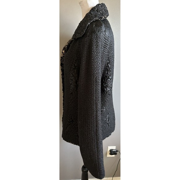 Women’s Polyester Seersucker Jacket Reversible Black Tan Button Coat No tags - Picture 3 of 7